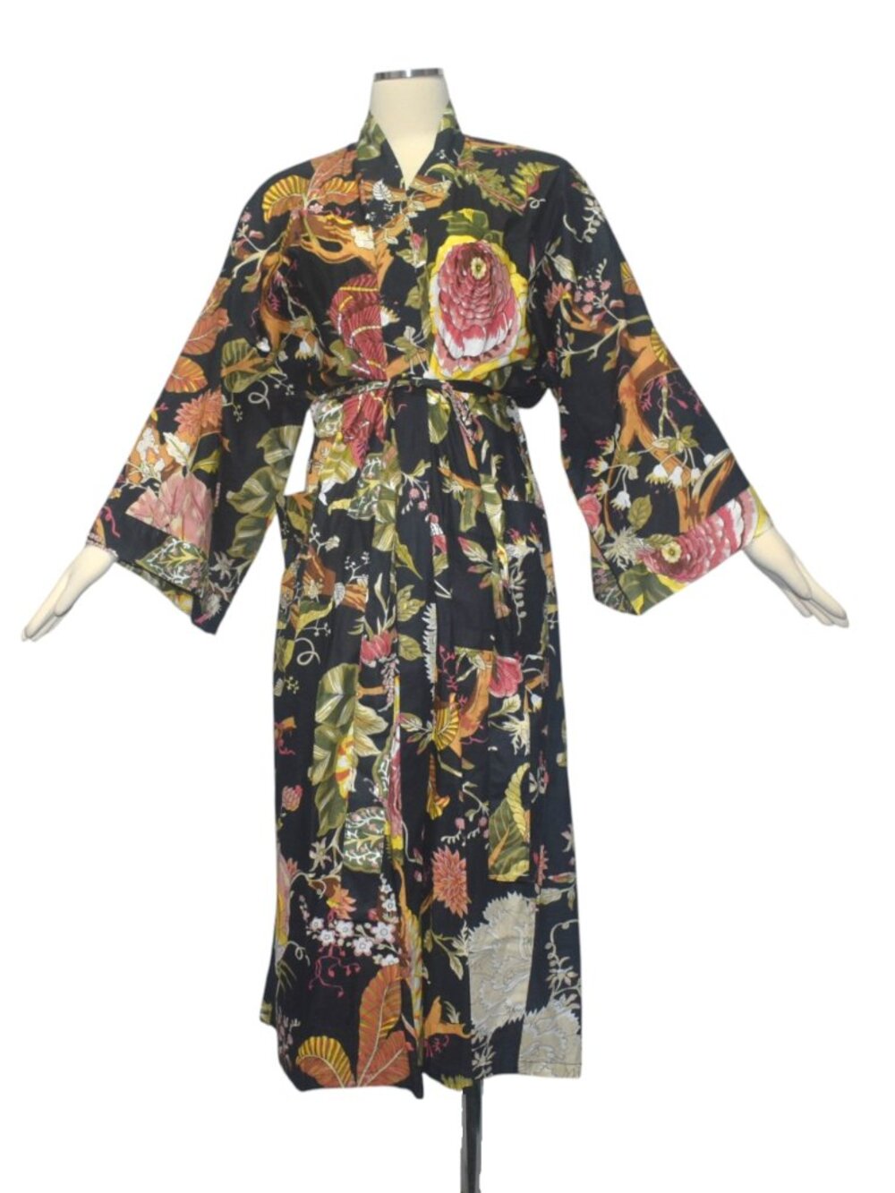 Sevya Floral Print Cotton Kimono Robe Pockets Handmade in India One size